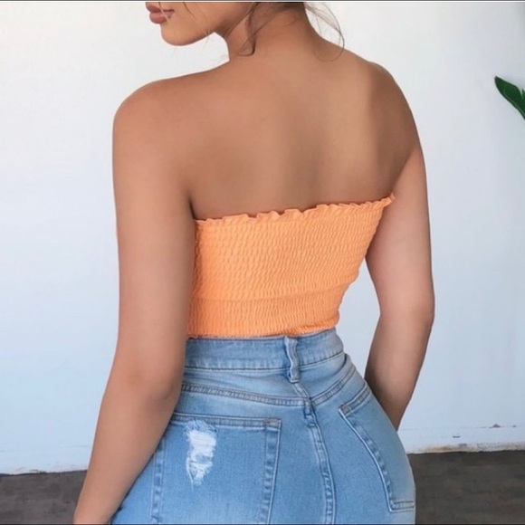 🧡OOTDFASH Jessie Smocked tube top (Cantaloupe) - Picture 2 of 4